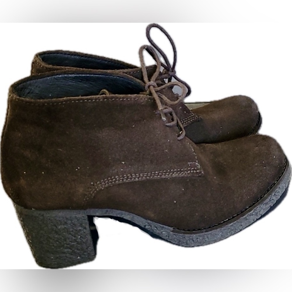 BROWNs Leather Suede Bootie Shoe Ankle Lace Up Almond Toe Made in Italy Wedge 37